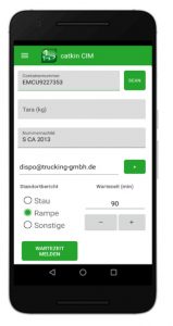 Der "CIM Container Information Messenger" - die catkin App übermittelt Status-Meldungen zu Stau, Rampenwartezeiten, Be- und Entladungen an den Disponenten und auch direkt in die Logistik-Plattform cTRANS der catkin GmbH. (#1)