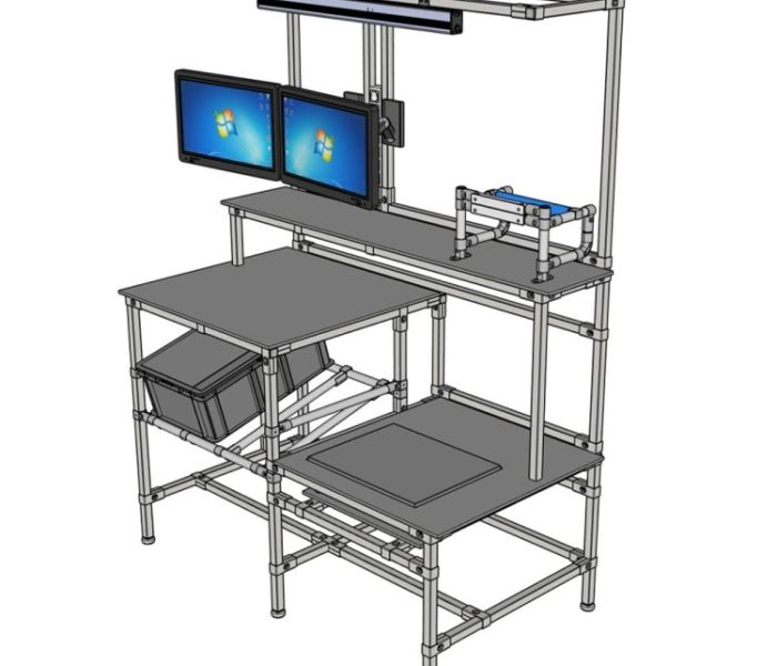 Arbeitsplatz_Ergonomie_Aufbau3 aus Vierkant-Rohrklemmsystem Tetriform (Foto: NeoLog GmbH)