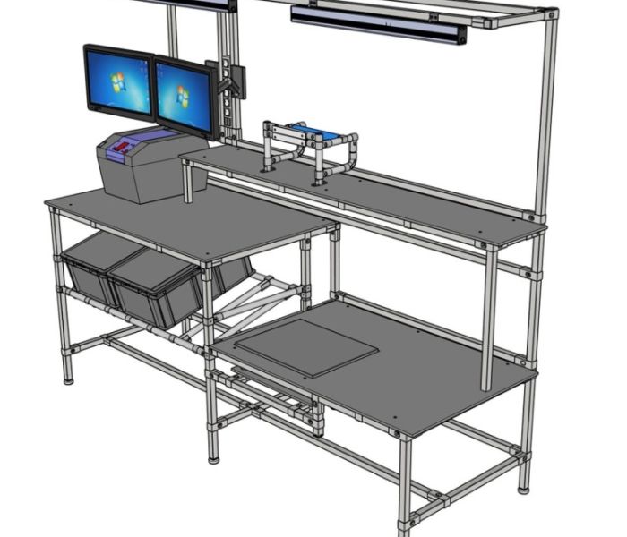 Arbeitsplatz_Ergonomie_Aufbau4 aus Vierkant-Rohrklemmsystem Tetriform (Foto: NeoLog GmbH)